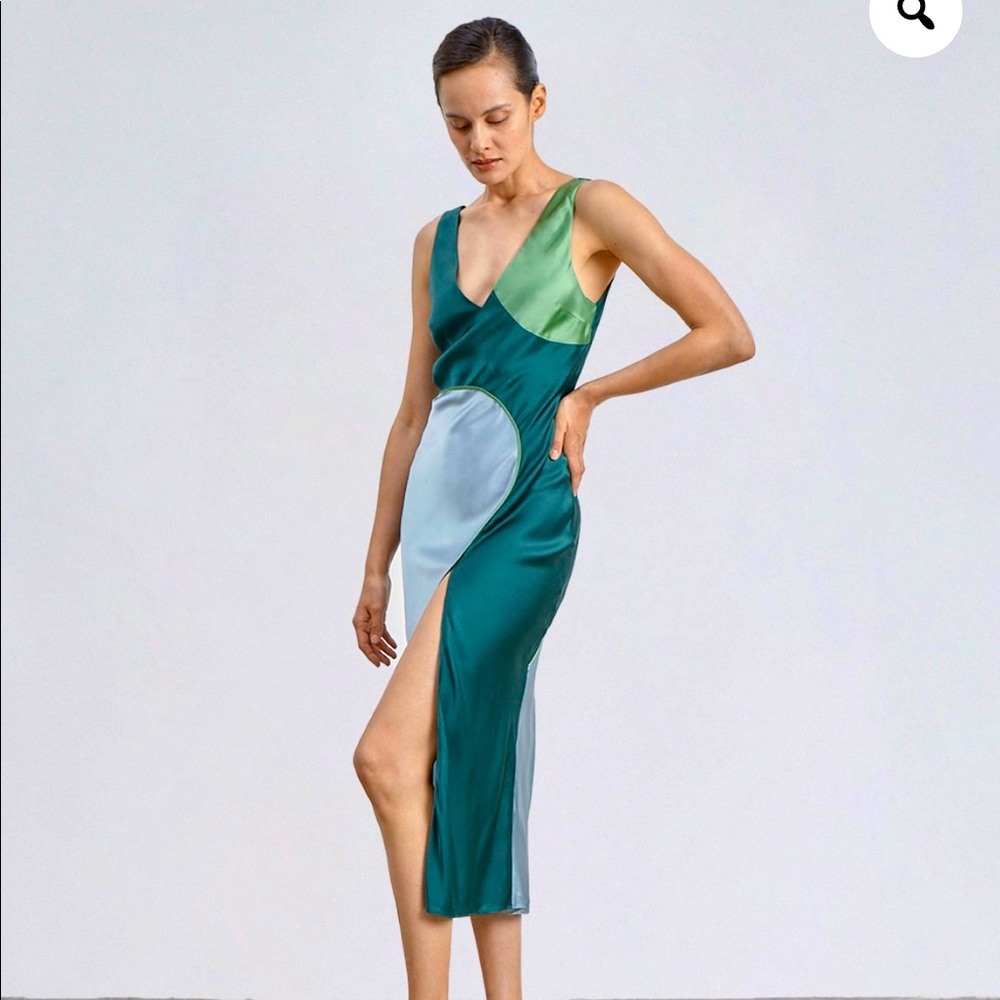 NWT Geometric Green 100% Silk Dress
